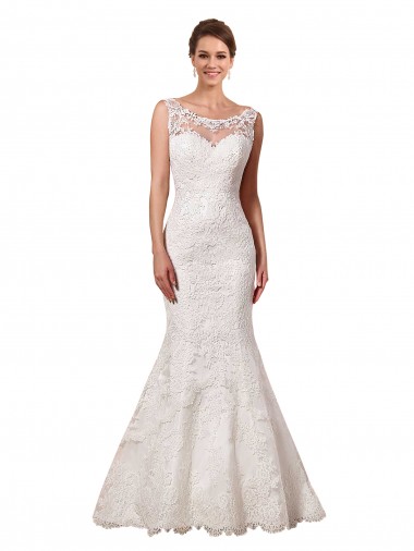 Lace Mermaid Chapel Train Long Sleeveless Sexy Wedding Dress Cairns