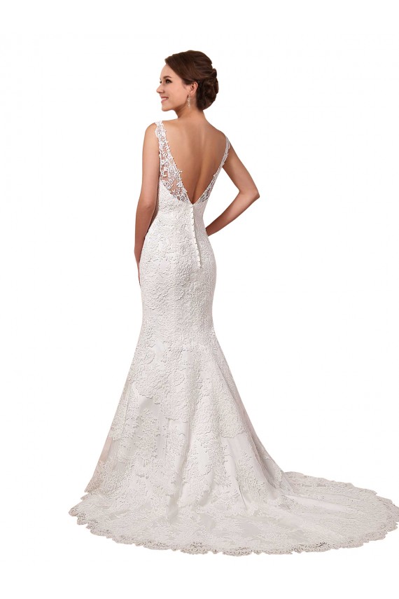 Lace Mermaid Chapel Train Long Sleeveless Sexy Wedding Dress Cairns