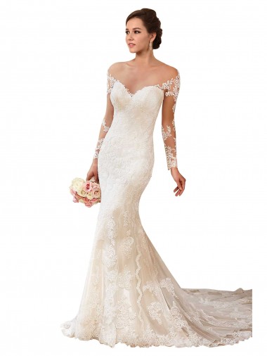Lace Mermaid Chapel Train Long Sleeves Wedding Gowns Cairns