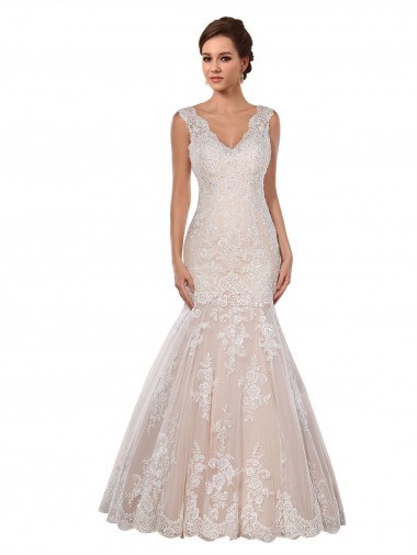 Lace Mermaid Chapel Train Sleeveless Modern Wedding Dress Cairns