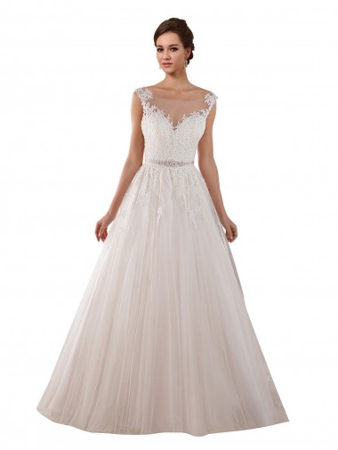 Tulle & Lace Ball Gown Chapel Train Sleeveless Keyhole Back Wedding Dress Cairns