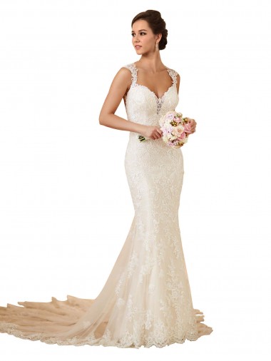 Lace Mermaid Chapel Train Sleeveless Keyhole Back Modern Wedding Dress Cairns