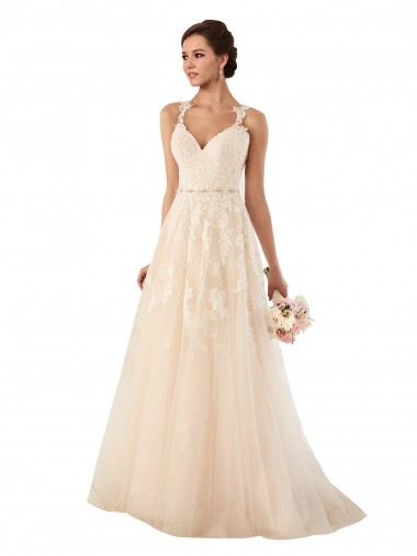 Tulle & Lace A-Line Chapel Train Sleeveless Sweetheart Wedding Dress Cairns
