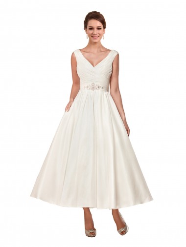 Satin A-Line Ankle Length Sleeveless Wedding Dress Cairns