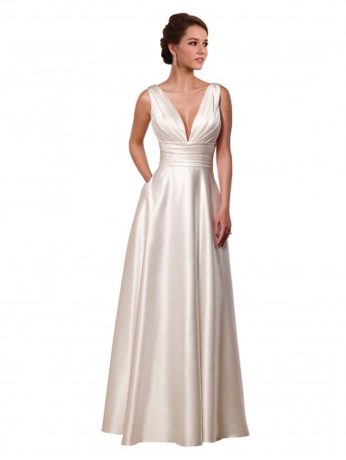 Satin A-Line Chapel Train Sleeveless Wedding Gowns Cairns