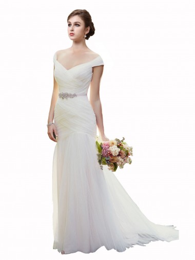 Tulle Mermaid Chapel Train Sleeveless Ivory Beach Wedding Dress Cairns