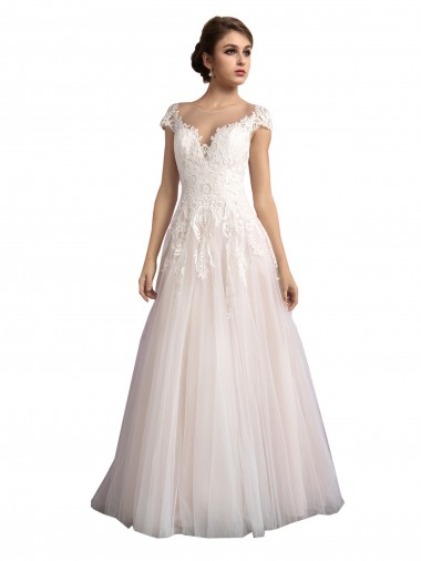 Tulle & Lace A-Line Cathedral Train Cap Sleeves Beach Wedding Dress Cairns