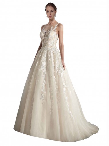 Tulle A-Line Chapel Train Sleeveless Illusion Neck Wedding Dress Cairns