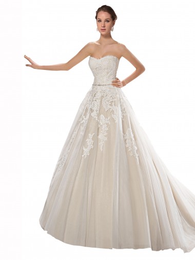 Tulle & Lace A-Line Chapel Train Sleeveless Strapless Wedding Dress Cairns