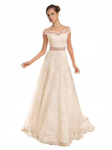 Lace A-Line Chapel Train Sleeveless Beach Wedding Dress Cairns