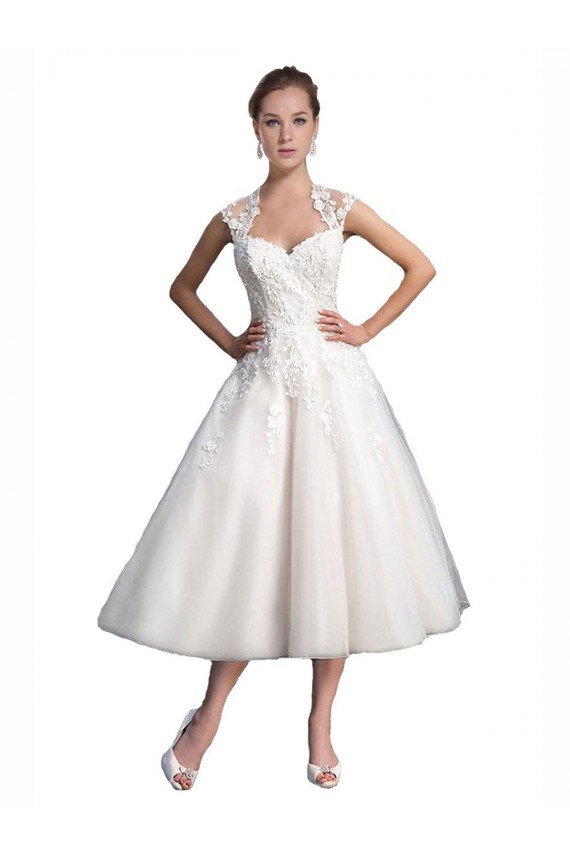 Tulle & Lace A-Line Tea Length Sleeveless Beach Wedding Dress Cairns