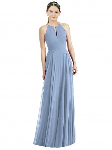 Soft Chiffon A-Line Long Sleeveless Dusty Blue Evening Dresses Cairns