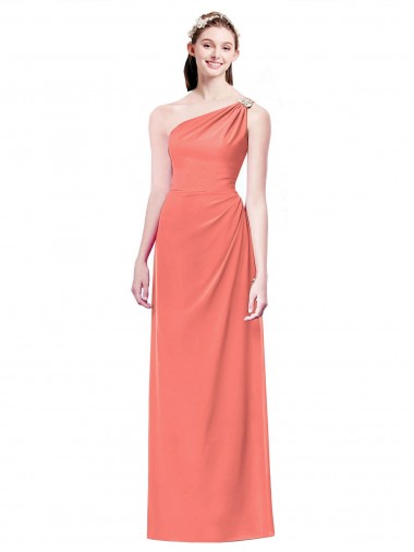 Soft Chiffon A-Line Long Coral Bridesmaid Dress Cairns