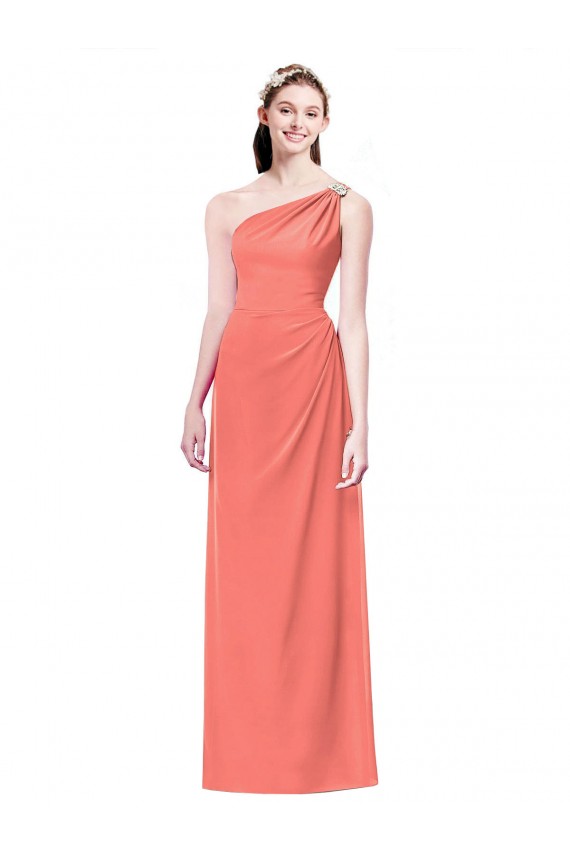 Soft Chiffon A-Line Long Coral Bridesmaid Dress Cairns