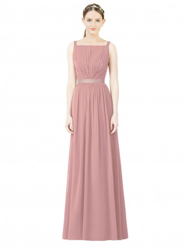 Soft Chiffon A-Line Long Sleeveless Dusty Pink Bridesmaid Dress Cairns