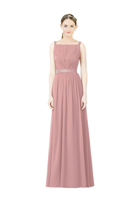 Soft Chiffon A-Line Long Sleeveless Dusty Pink Bridesmaid Dress Cairns