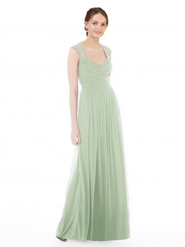 Soft Chiffon A-Line Long Cap Sleeves Sage Formal Dress / Bridesmaid Dress Cairns