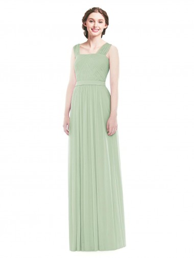 Soft Chiffon A-Line Long Sleeveless Sage Bridal Party Dress Cairns