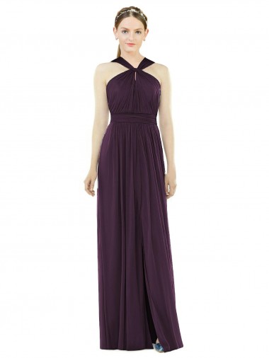 Soft Chiffon A-Line Long Sleeveless V-Back Grape Evening Dresses Cairns