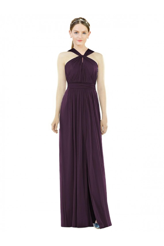 Soft Chiffon A-Line Long Sleeveless V-Back Grape Evening Dresses Cairns