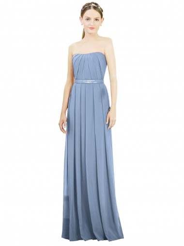 Soft Chiffon A-Line Long Sleeveless Dusty Blue Bridesmaid Dress Cairns