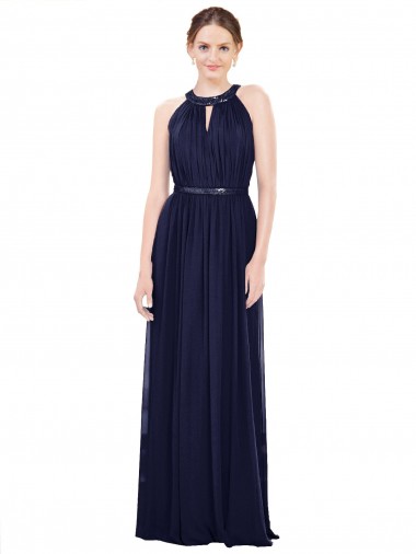 Soft Chiffon A-Line Long Sleeveless Dark Navy Bridesmaid Dresses Cairns