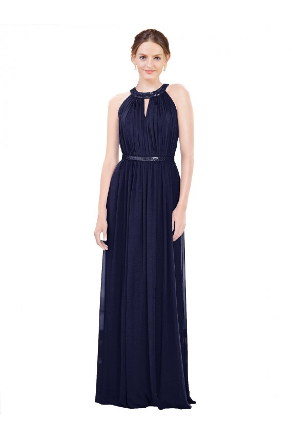 Soft Chiffon A-Line Long Sleeveless Dark Navy Bridesmaid Dresses Cairns
