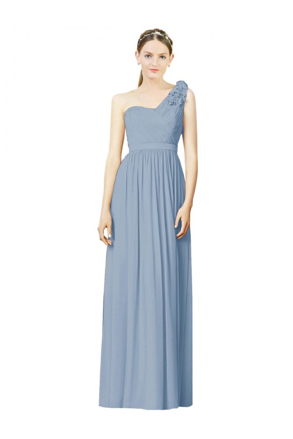 Soft Chiffon A-Line Long Sleeveless Dusty Blue Bridesmaid Gowns Cairns