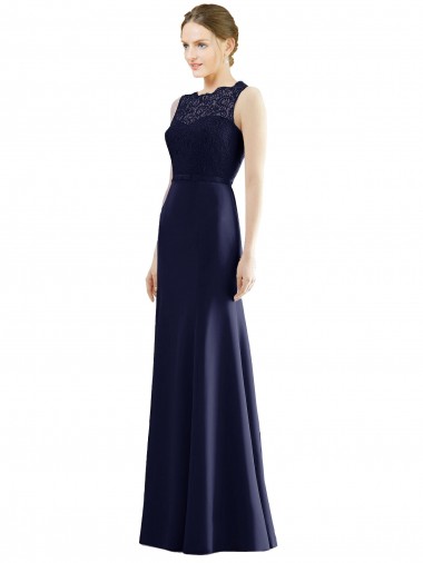 Soft Chiffon & Lace Mermaid Long Sleeveless Dark Navy Bridesmaid Dresses Cairns