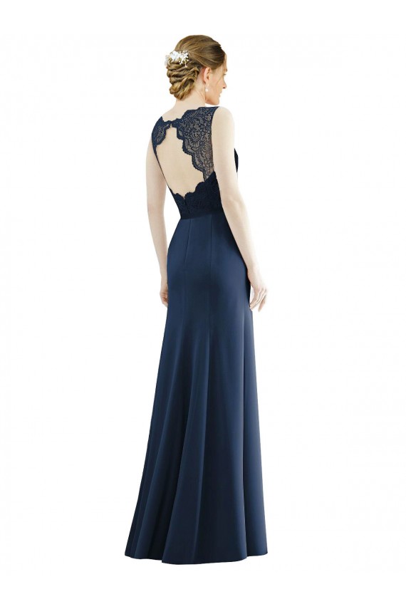 Soft Chiffon & Lace Mermaid Long Sleeveless Dark Navy Bridesmaid Dresses Cairns