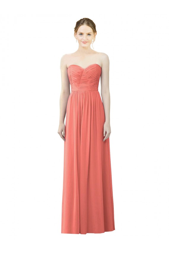 Soft Chiffon A-Line Long Sleeveless Coral Bridesmaid Dress Cairns