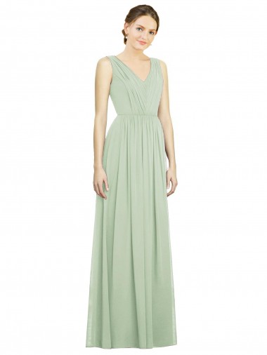 Soft Chiffon A-Line Long Sleeveless Sage V-Back Bridesmaid Dress Cairns