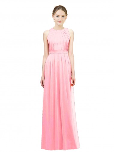 Soft Chiffon A-Line Long Sleeveless Salmon Bridesmaid Gowns Cairns