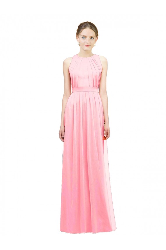Soft Chiffon A-Line Long Sleeveless Salmon Bridesmaid Gowns Cairns