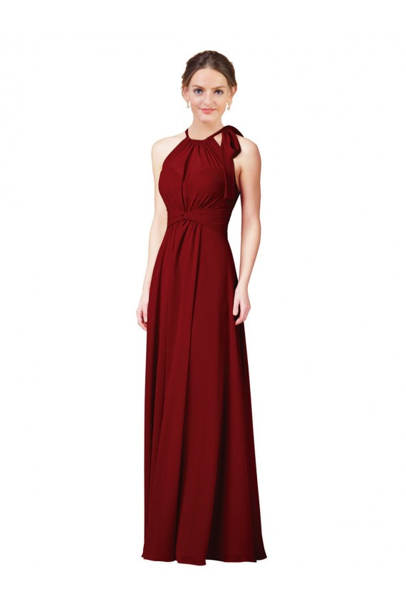 Soft Chiffon Sheath Long Sleeveless Open Slit Back Bridesmaid Dresses Cairns