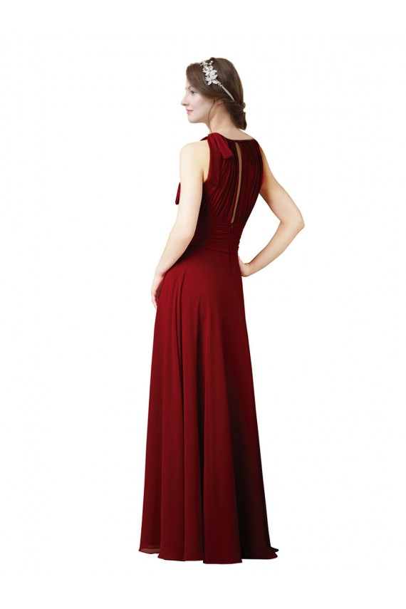 Soft Chiffon Sheath Long Sleeveless Open Slit Back Bridesmaid Dresses Cairns