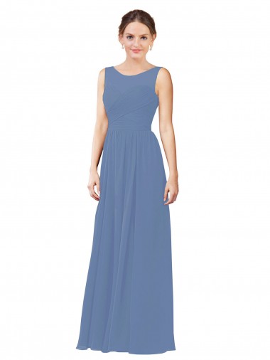 Soft Chiffon Sheath Long Sleeveless Windsor Blue Bridesmaid Dress Cairns