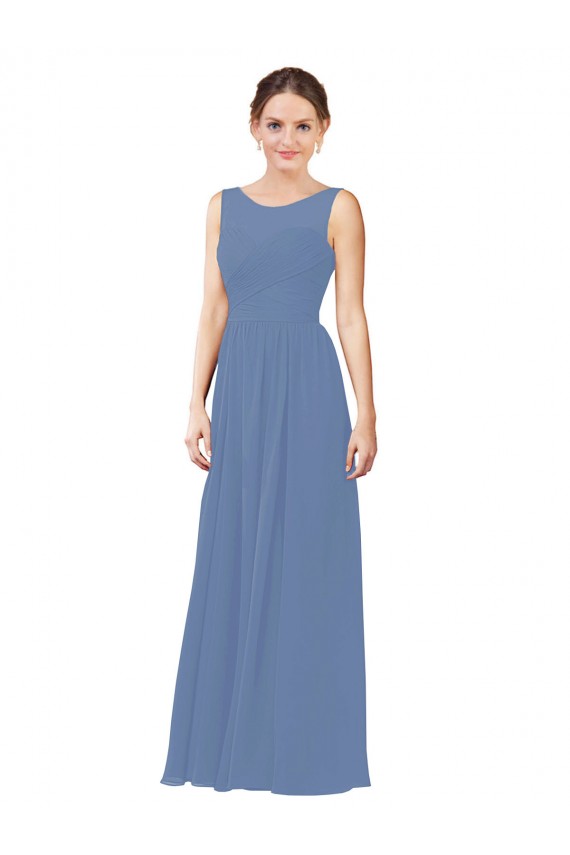 Soft Chiffon Sheath Long Sleeveless Windsor Blue Bridesmaid Dress Cairns