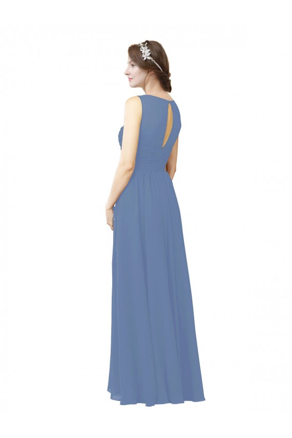 Soft Chiffon Sheath Long Sleeveless Windsor Blue Bridesmaid Dress Cairns