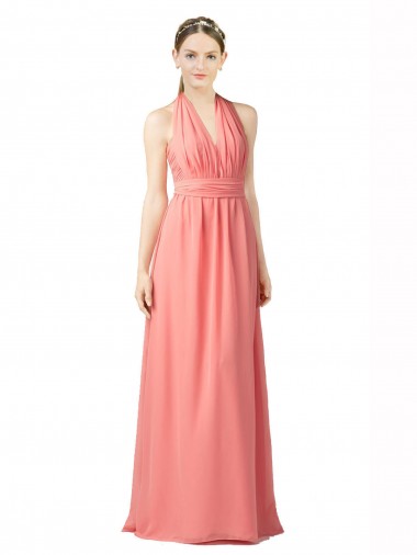 Soft Chiffon A-Line Long Sleeveless Watermelon Bridesmaid Gowns Cairns