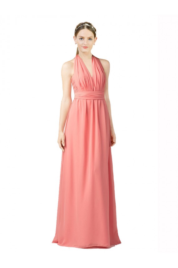 Soft Chiffon A-Line Long Sleeveless Watermelon Bridesmaid Gowns Cairns