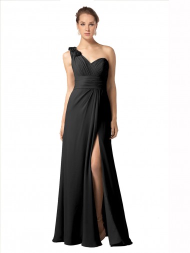 Soft Chiffon A-Line Long Sleeveless Black Bridesmaid Dresses Cairns