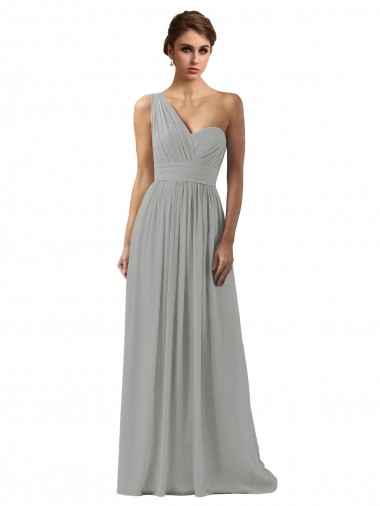 Soft Chiffon A-Line Long Sleeveless Silver Bridesmaid Gowns Cairns