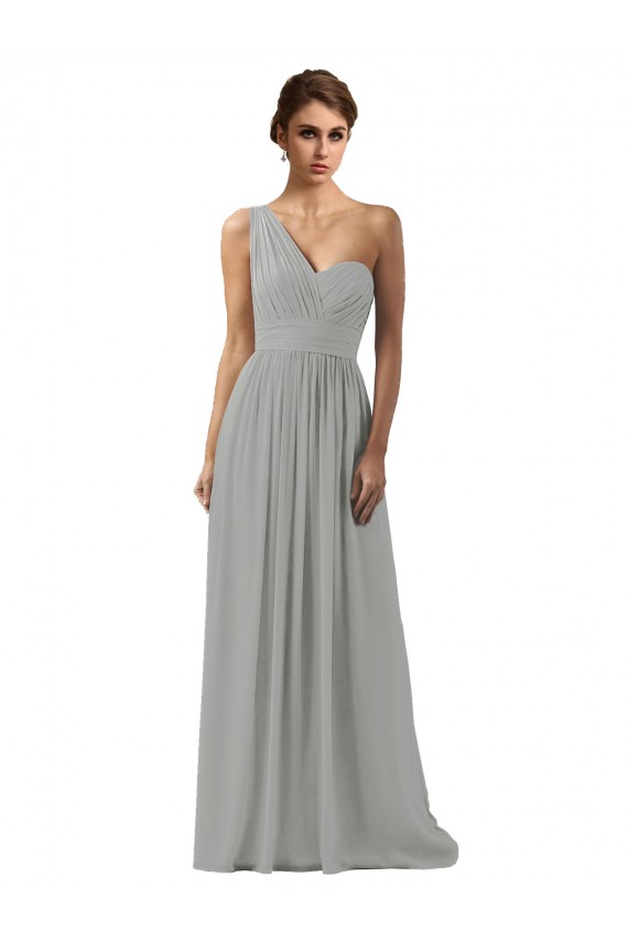 Soft Chiffon A-Line Long Sleeveless Silver Bridesmaid Gowns Cairns