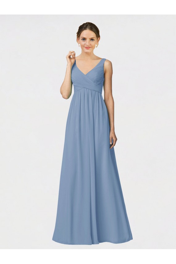 Soft Chiffon A-Line Long Sleeveless Dusty Blue Bridesmaid Gown Cairns