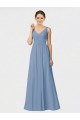Soft Chiffon A-Line Long Sleeveless Dusty Blue Bridesmaid Gown Cairns