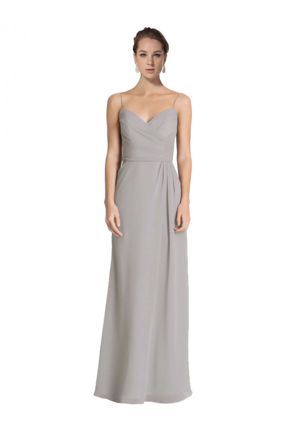 Soft Chiffon Sheath Long Sleeveless Silver Bridesmaid Dress Cairns