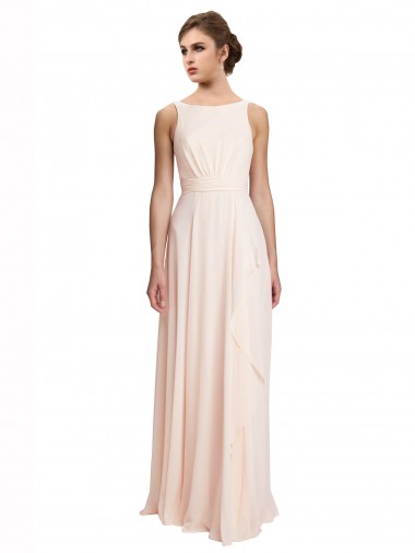 Chiffon A-Line Long Sleeveless V-Back Cream Pink Bridesmaid Dresses Cairns