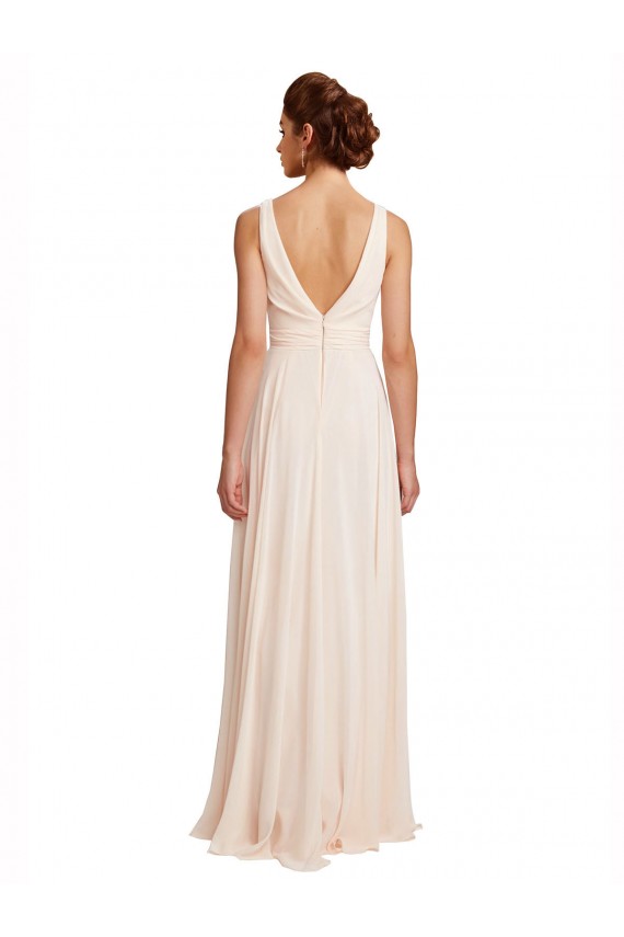 Chiffon A-Line Long Sleeveless V-Back Cream Pink Bridesmaid Dresses Cairns