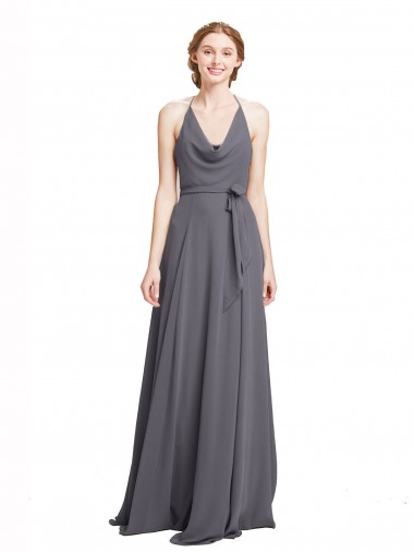 Soft Chiffon A-Line Long Sleeveless Slate Grey Bridesmaid Dress Cairns